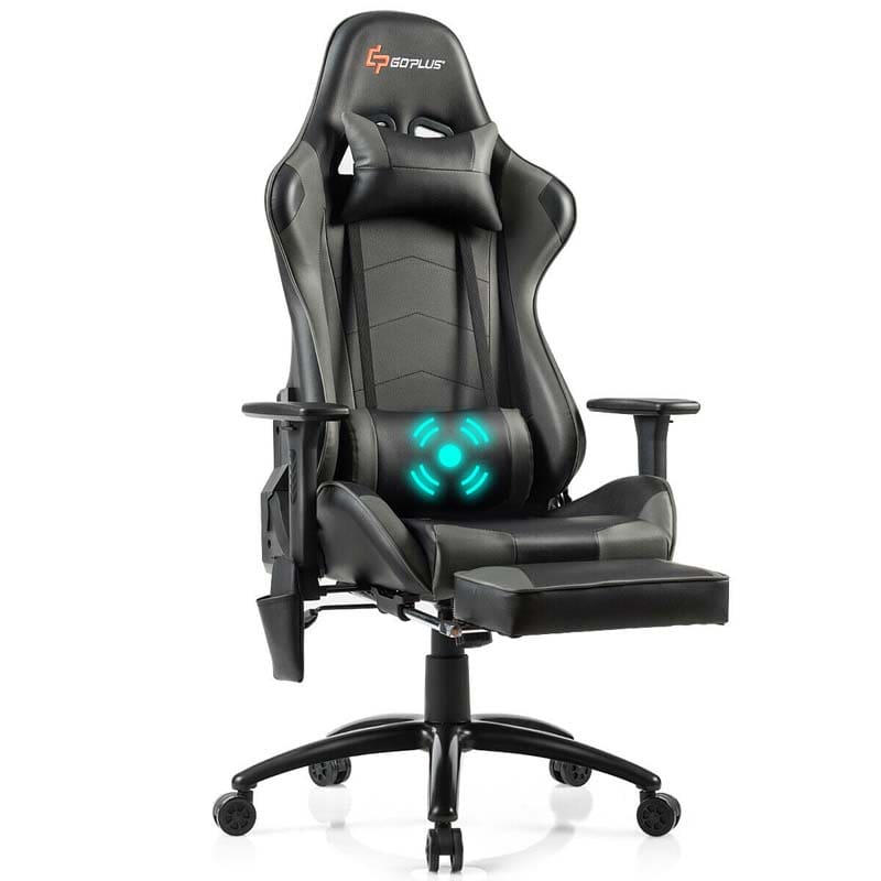 Massage Gaming Chair, Adjustable Ergonomic High-Back E-Sports Racing Chair, Swivel Office PC Chair with Footrest & Lumbar Support