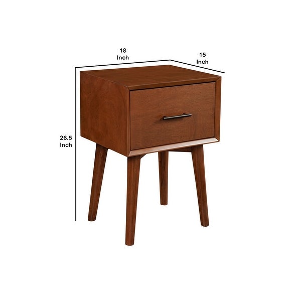 End Table with 1 Drawer and Angled Legs， Brown