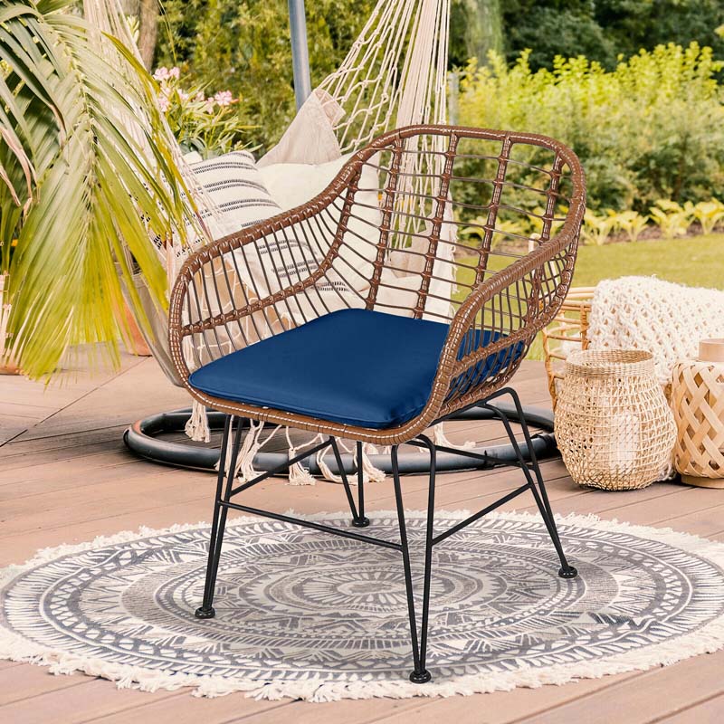 3 Pcs Patio Conversation Bistro Set Outdoor Rattan Furniture Set with Round Table & 2 Rattan Cushioned Armchairs