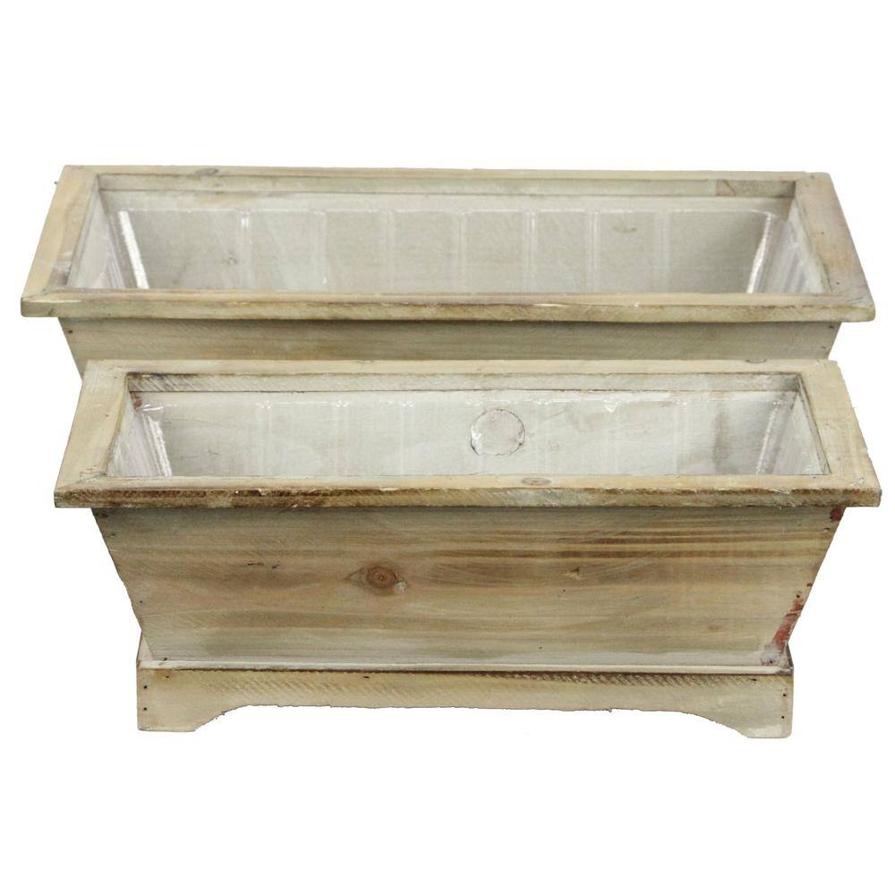 ADMIRED BY NATURE White Washed Wood Long Rectangle Planters with Hard Liner ABN5E050-WHT