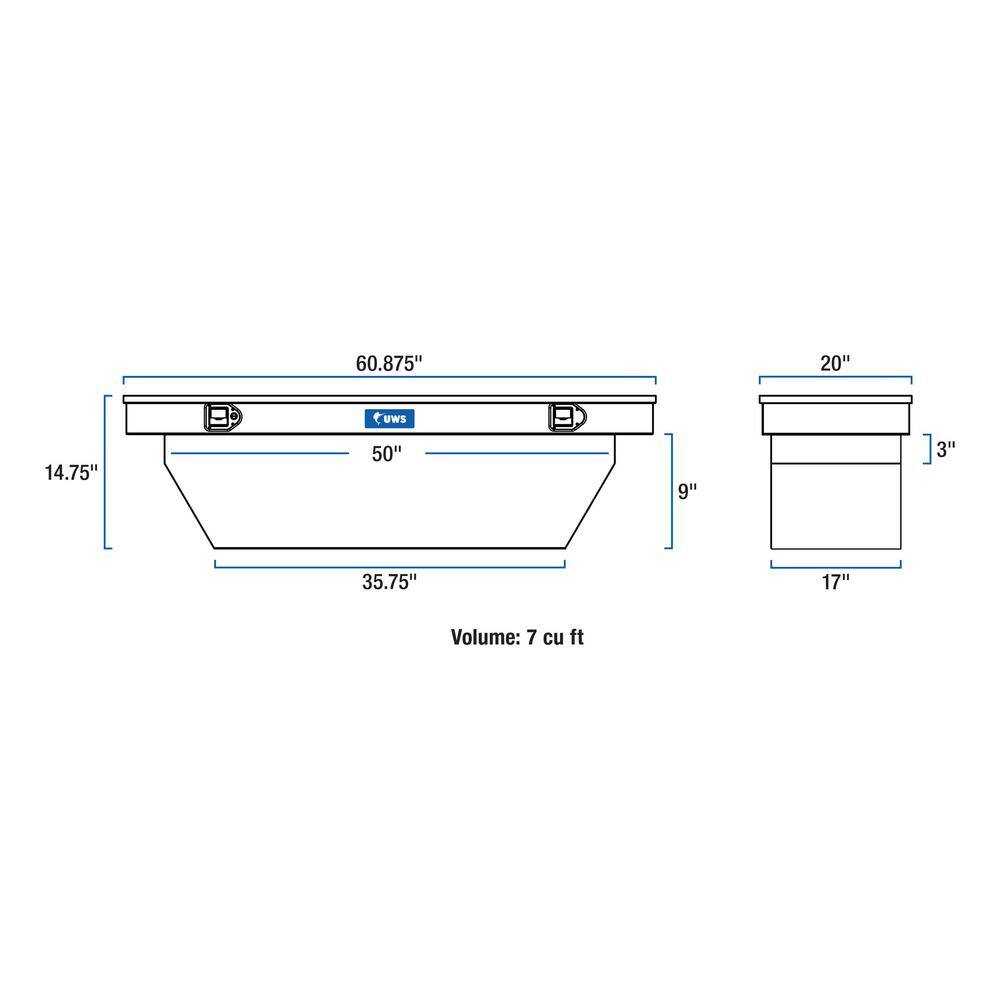 UWS 60 in. Bright Aluminum Angled Crossover Truck Tool Box (Heavy Packaging) TBS-60-A