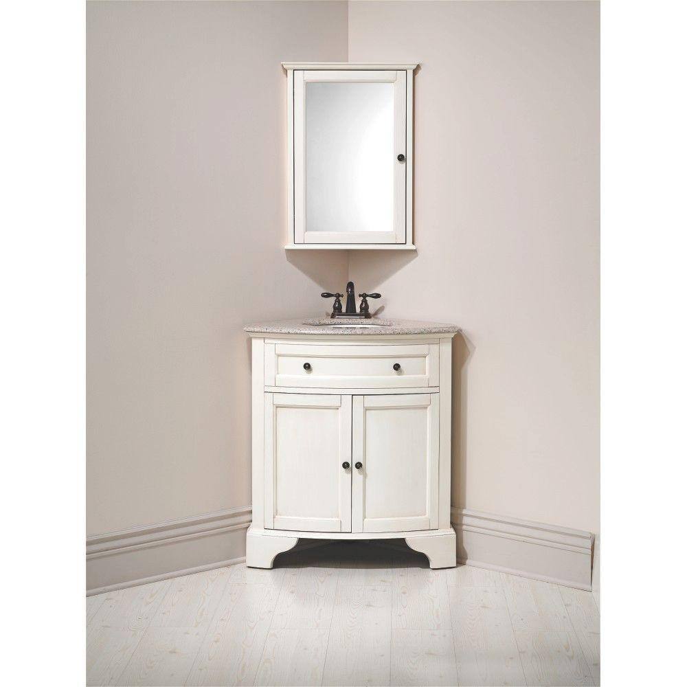 Home Decorators Collection Hamilton 31 in. W x 23 in. D Corner Bath Vanity in Ivory with Granite Vanity Top in Grey 10809-CS30H-DW