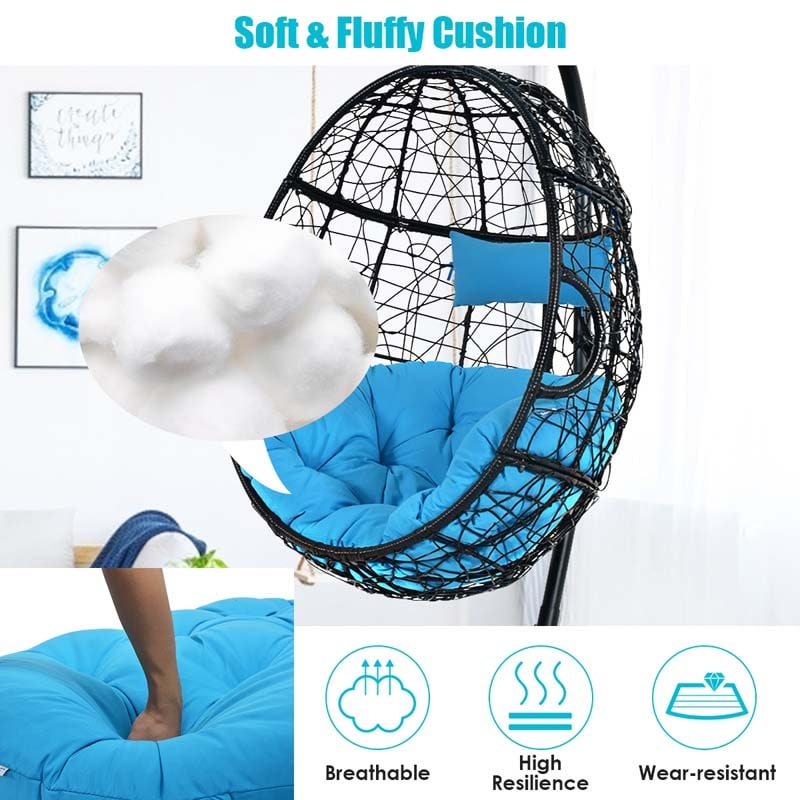 Outdoor Indoor Hanging Egg Chair Hammock Swing Chair with C Hammock Stand Set, Soft Seat Cushion & Pillow