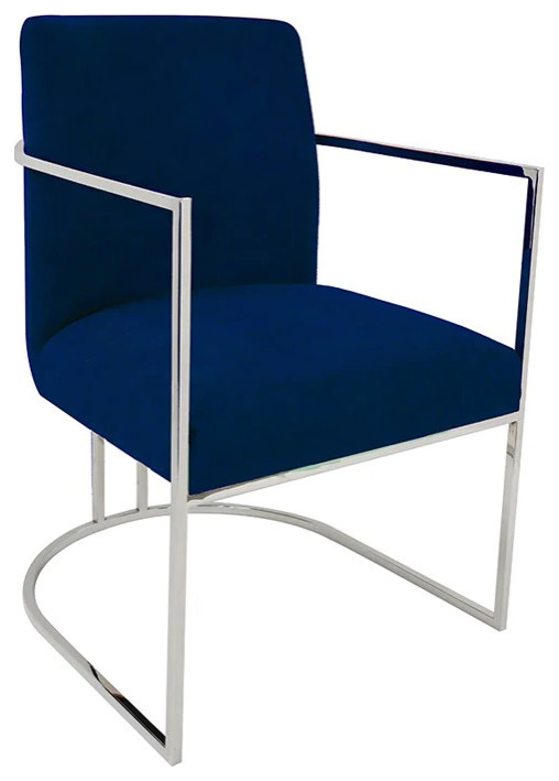 Liliana Arm Chair With Blue Velvet Cover And Polished Stainless Steel Frame   Contemporary   Armchairs And Accent Chairs   by Peachtree Fine Furniture  Houzz