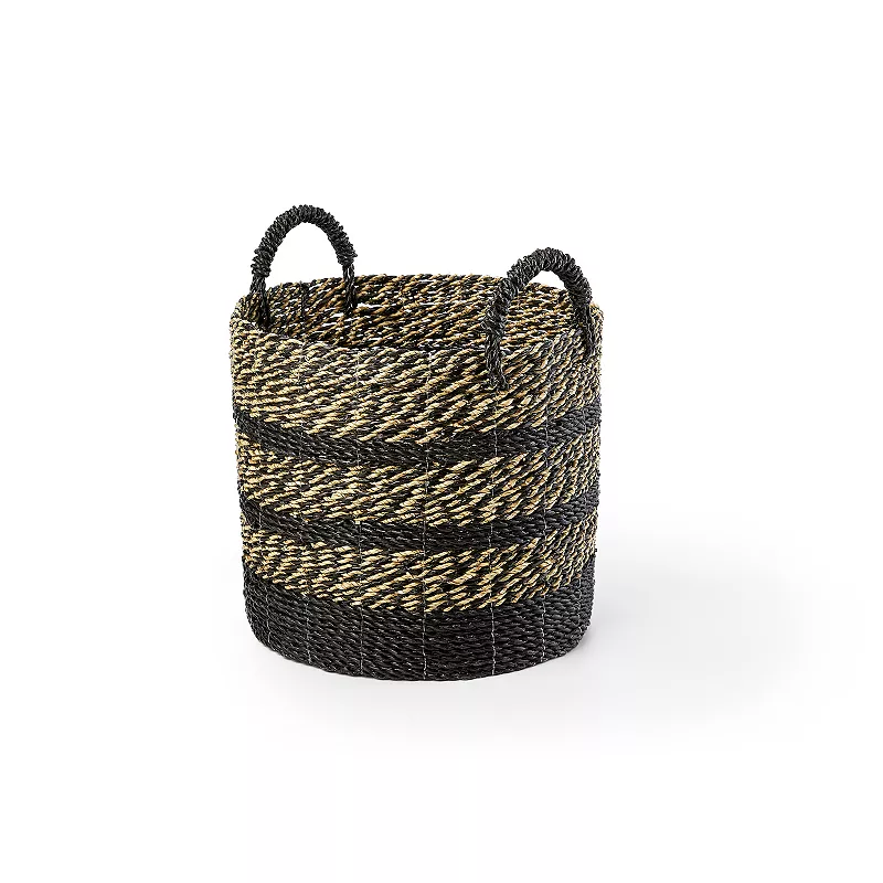 Saddle River Black Seagrass and Raffia Basket 4-piece Set