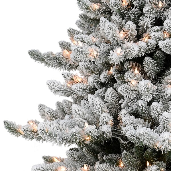 Puleo International PreLit 7.5' Slim Flocked Royal Majestic Spruce Artificial Christmas Tree