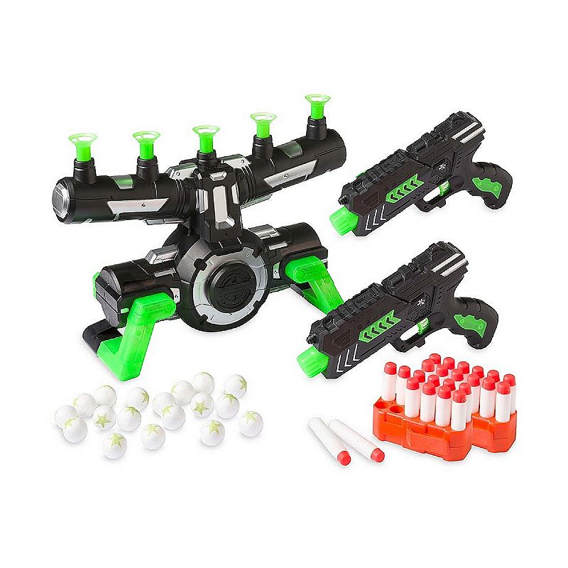 HearthSong Glow-in-the-Dark Air Target Game for Kids， Includes Two Air Blasters， 24 Soft Darts， and 20 Air Targets