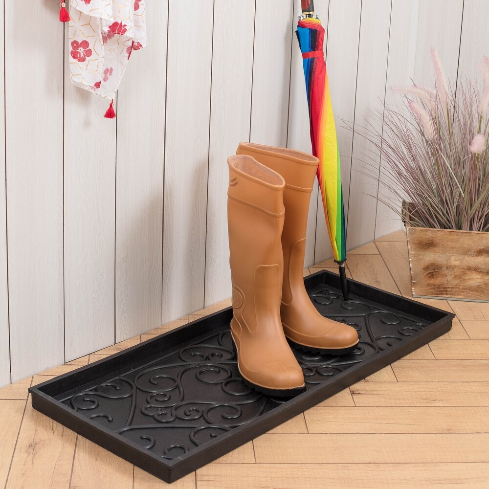 Jani Natural   Recycled Rubber Boot Tray with Cross Embossed Coir Insert