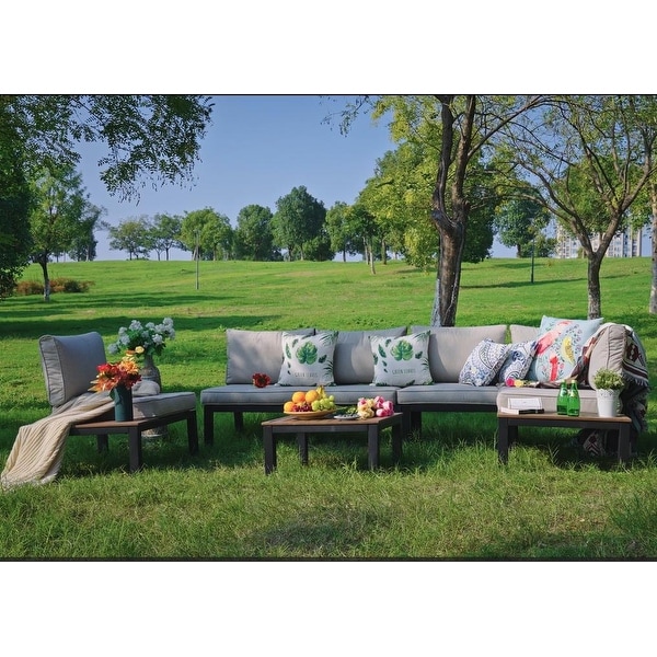 Outdoor 6Piece Patio Sectional sofa set，Ecoating Steel frame Conversation Sets with Grey Cushion