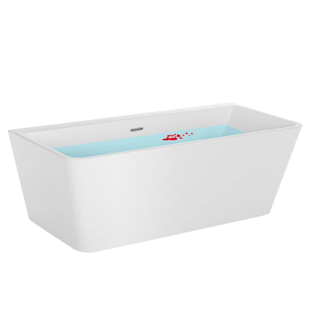 Empava 67 in. Acrylic Flatbottom Rectangular Back to Wall Alcove Soaking Bathtub in White with Polished Chrome Overflow EMA-67FT1516