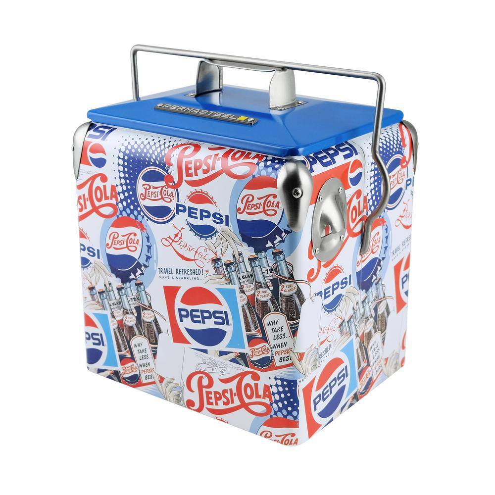 Permasteel 14 qt. Heritage Edition Small Portable Pepsi Cooler PS-205-14PE-WG