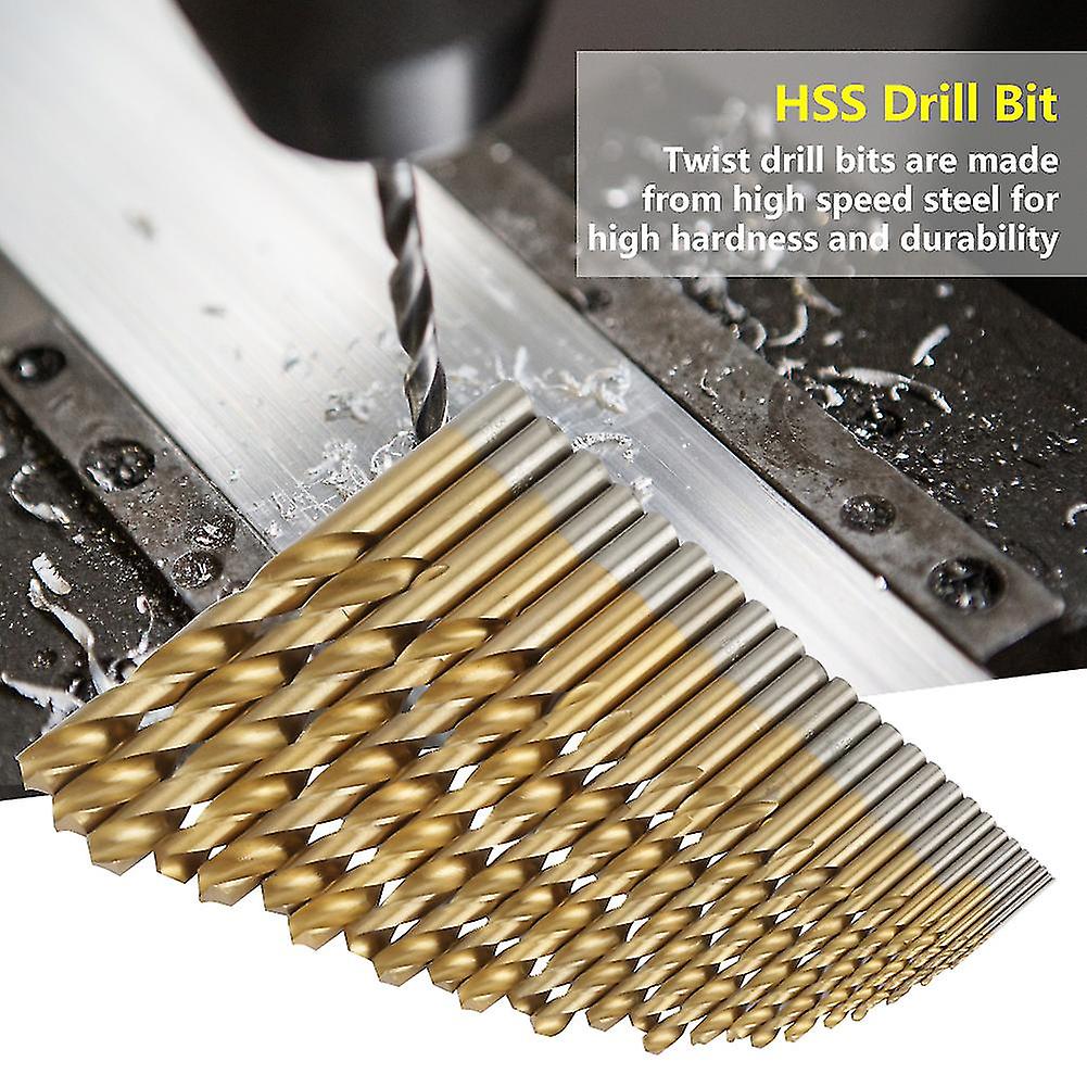 25pcs High Speed Steel Twist Drill Bit 1mm-13mm Drill Bits Straight Shank (Gold)