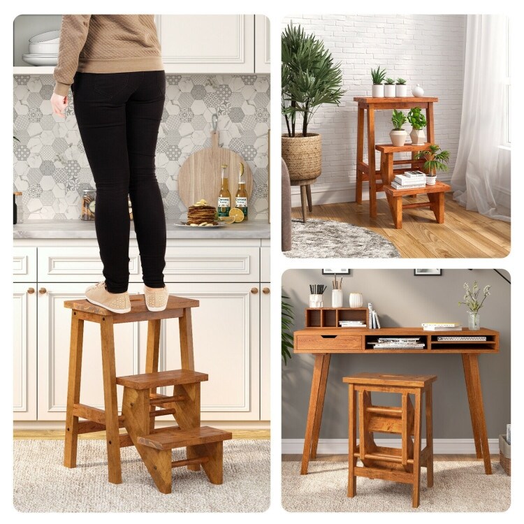 3 in 1 Rubber Wood Step Stool with Convenient Handle   22\