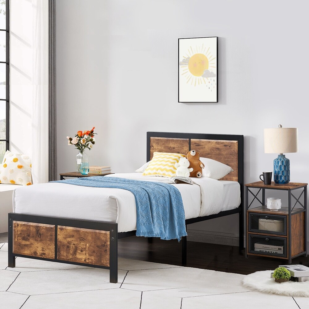 Taomika 3 pieces Bedroom Set Platform Bed and Nightstands Set of 2