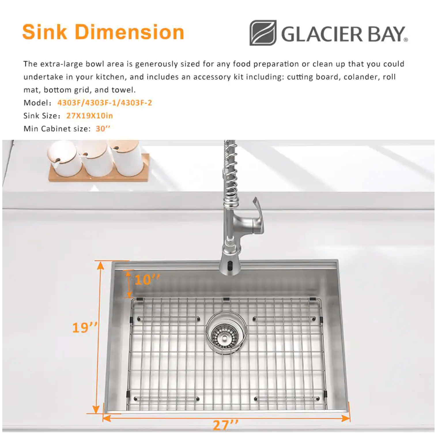 Glacier Bay Zero Radius Undermount 18G Stainless Steel 27 in. Single Bowl Workstation Kitchen Sink with Accessories