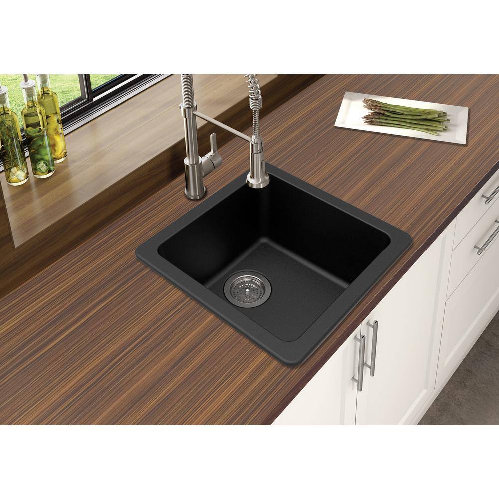 Winpro Black Granite Composite 17 in. Dual Mount Bar Sink WGSBL301