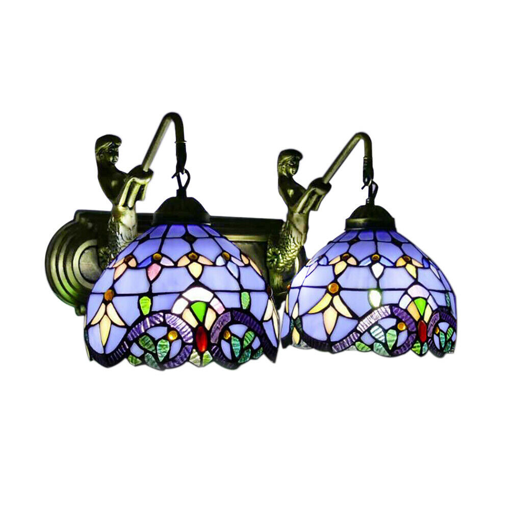 MONIPA Tiffany Stained Glass Style Vanity Lighting Wall Sconce Lamps with Shade Blue