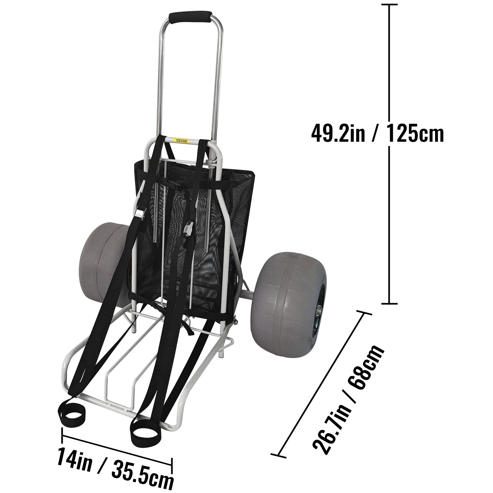 VEVOR Beach Carts&nbsp;for the Sand, w/ 12" TPU Balloon Wheels, 165Lbs Loading Capacity Folding Sand Cart & 29.5'' to 49.2'' Adjustable Height, Heavy Duty Cart for Picnic, Fishing, Beach