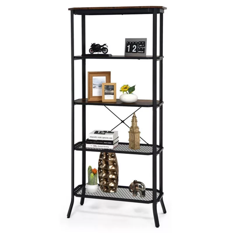 Hivago Industrial 5-Layer Bookshelf with Out-Stretched Legs-Rustic Brown