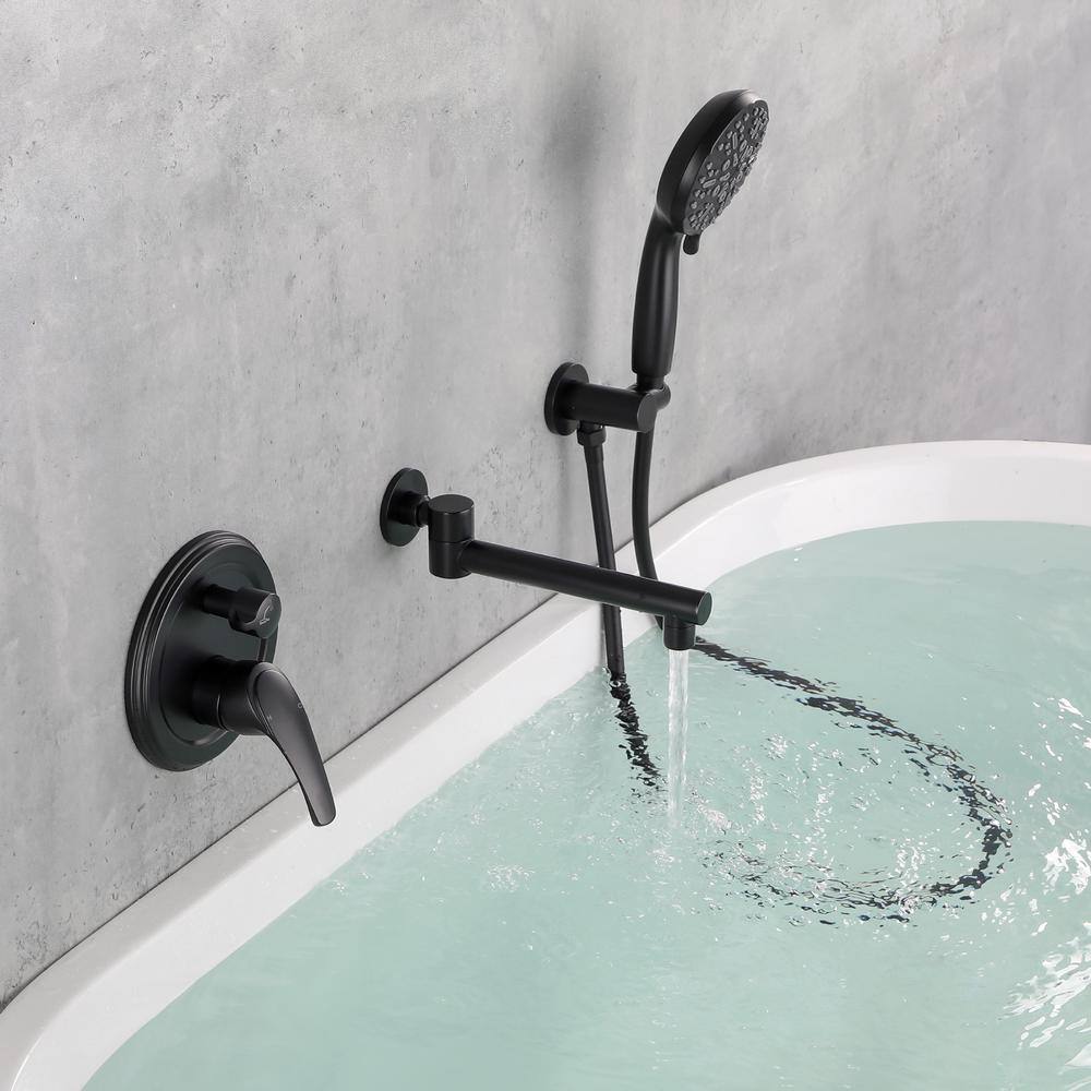 Nestfair Single-Handle Wall Mount Roman Tub Faucet with Hand Shower in Matte Black SMD8031B