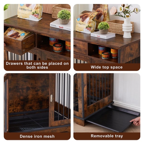 Industrial Furniture Style Dog Crate Dog Kennel with Loackable Door and Removable Bottom Tray， Side Table End Table with Storage