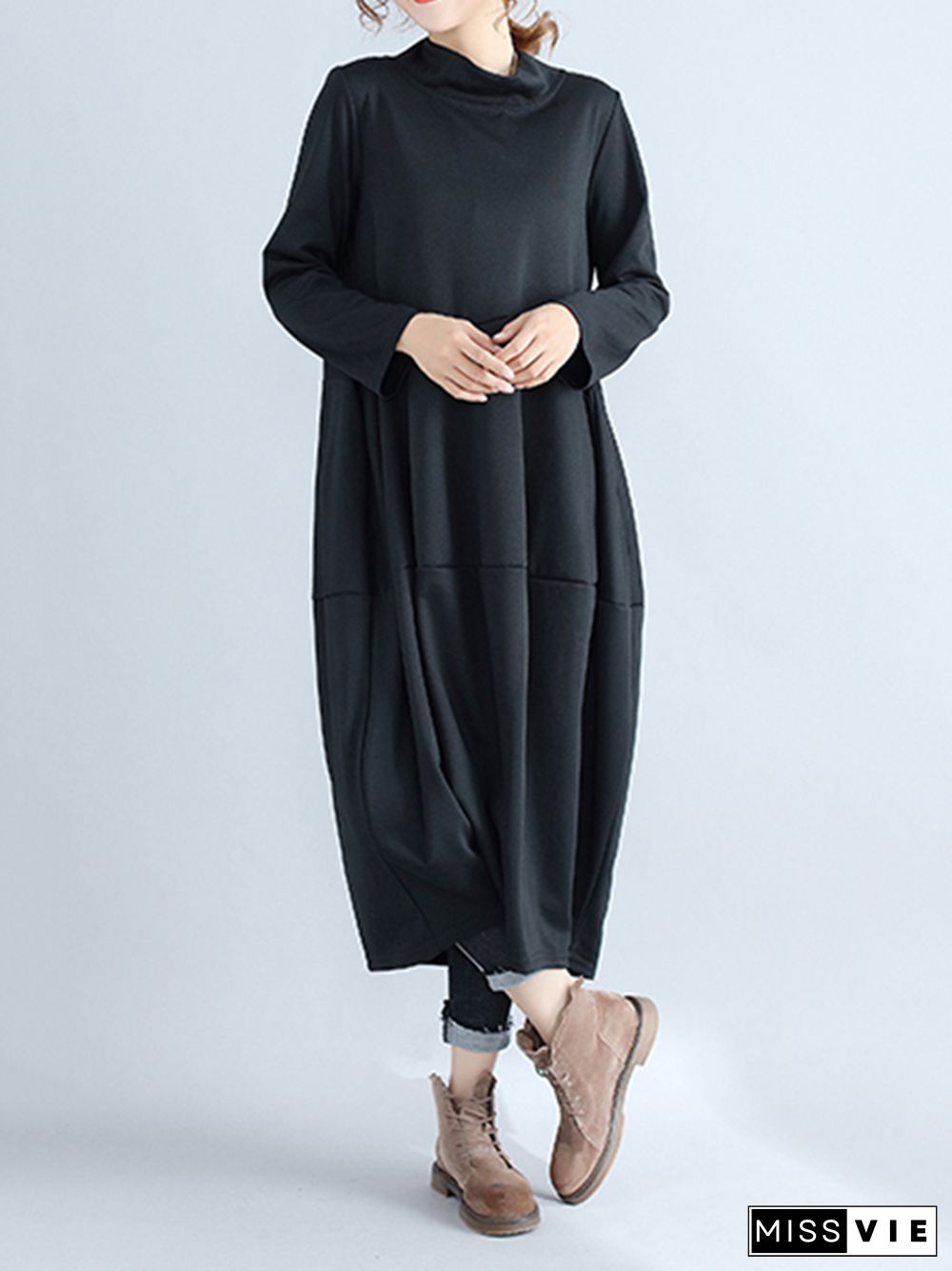 Casual Loose Plus Size Solid Color Hooded Midi Dresses