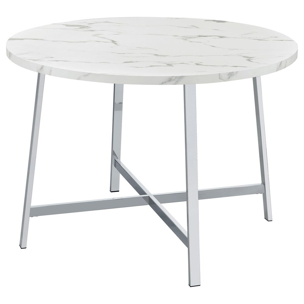 Coaster Furniture Alcott Round Faux Carrara Marble Top Dining Table