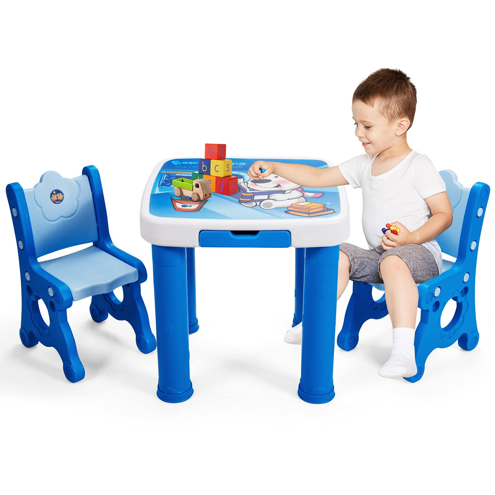 Costzon Kids Table and Chair Set, 3-Piece Toddler Activity Table and Chairs with Storage Drawer