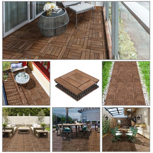 Easyfashion 12a x 12a Interlocking Wood Flooring Tiles for Deck， Pack of 27， Brown