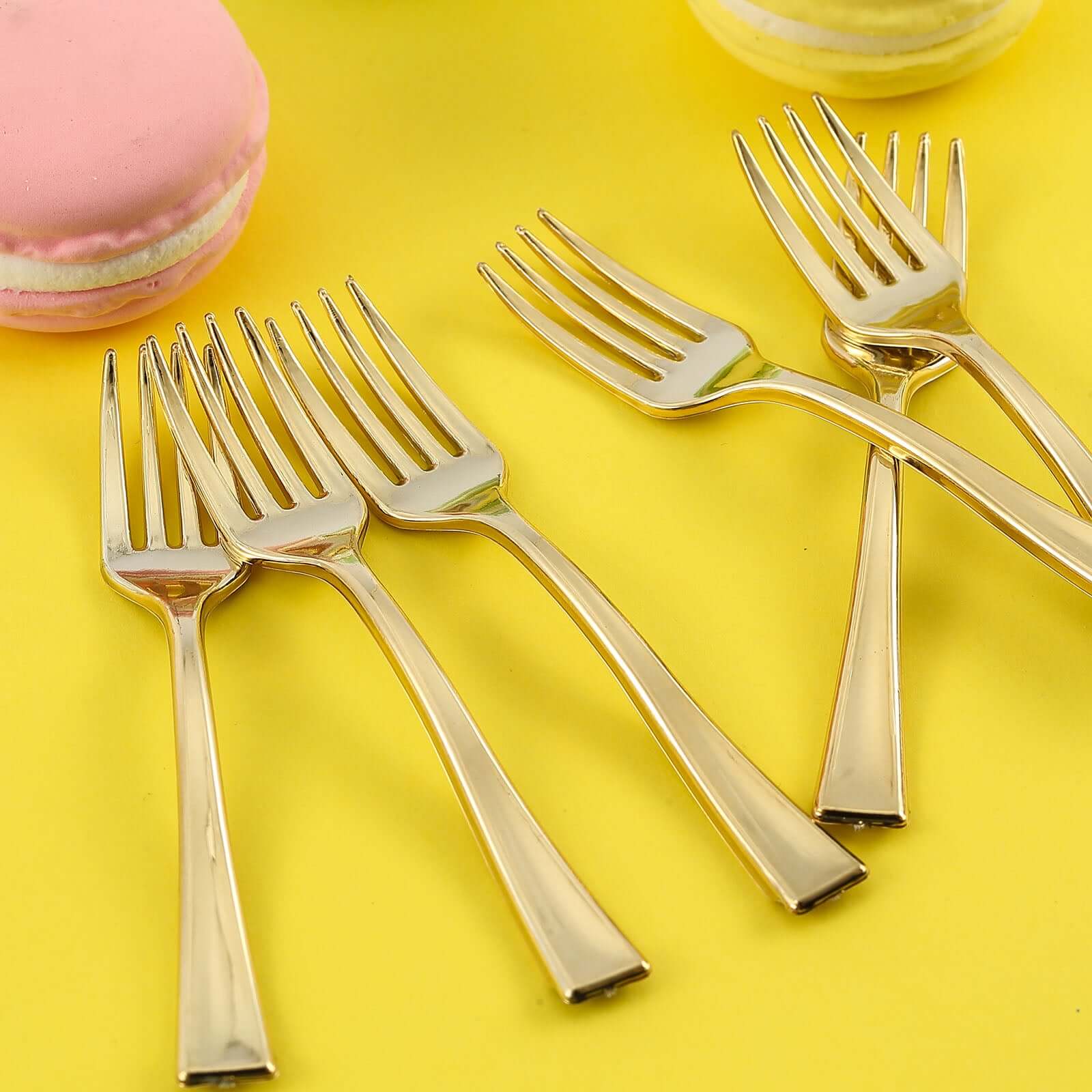 24 Pack Gold Mini Heavy Duty Plastic Dessert Forks, Appetizer Forks 4