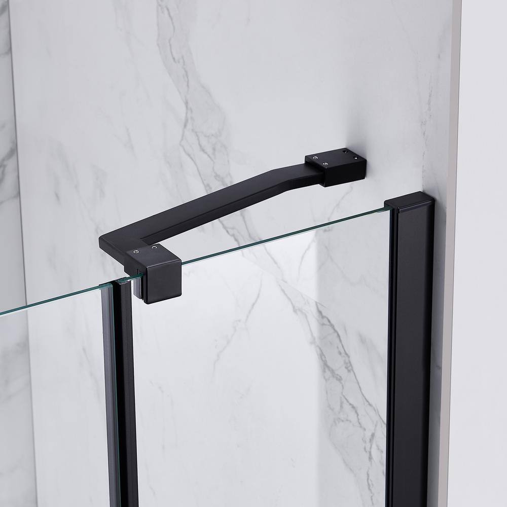 OVE Decors Annie 37.17 in. W x 57.99 in. H Pivot Frameless Tub Door in Black 15BGP-ANNI36-BL