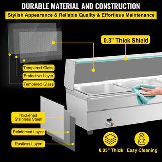 VEVOR 3 Pan x 12 GN Stainelss Steel Commercial Food Steam Table 6 in. Deep 1500-Watt Electric Countertop Food Warmer 33 Qt. BLZBWTC3PB2300001V1