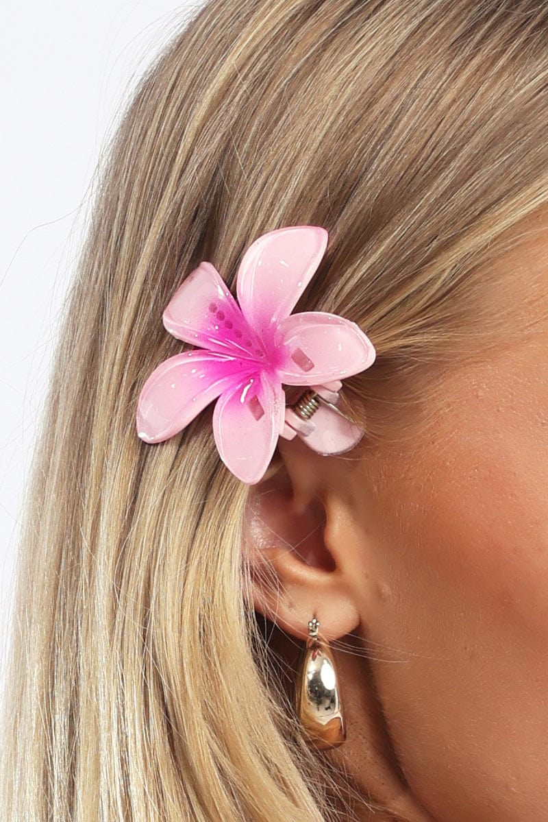 Pink Hibiscus Flower Hair Clip