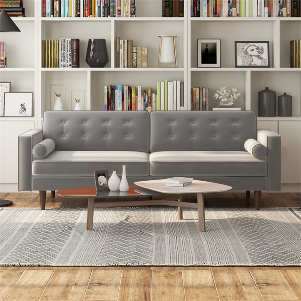 Kearney Mid Century Modern Furniture Style Gray Velvet Living Room Couch   Midcentury   Sofas   by Homesquare  Houzz