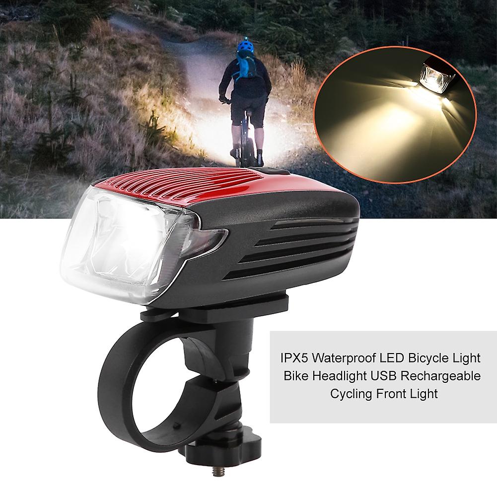 Ipx5 Waterproof Led Bicycle Light Bike Headlight Usb Rechargeable Cycling Front Light(red)