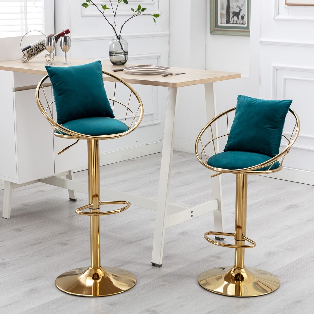 Velvet Bar Height Stools Set of 2  360 Degree Rotation Adjustable Counter Chair for Home Bar Kitchen Island Dinning Room