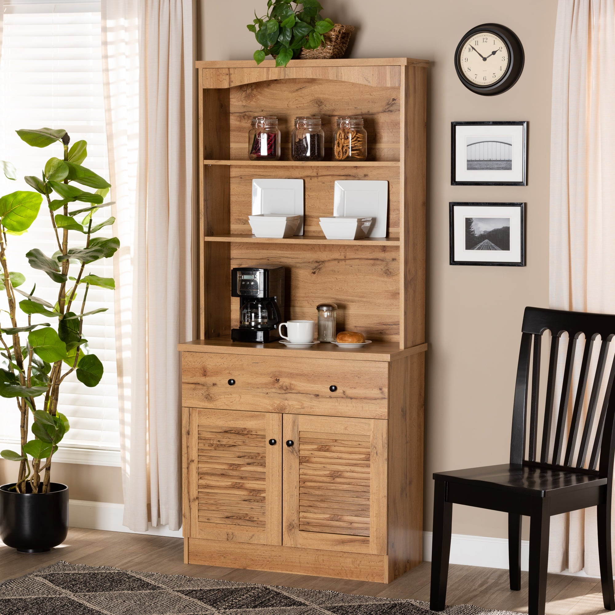 Baxton Studio Agni Modern and Contemporary Oak Brown Finished Wood Buffet and Hutch Kitchen Cabinet