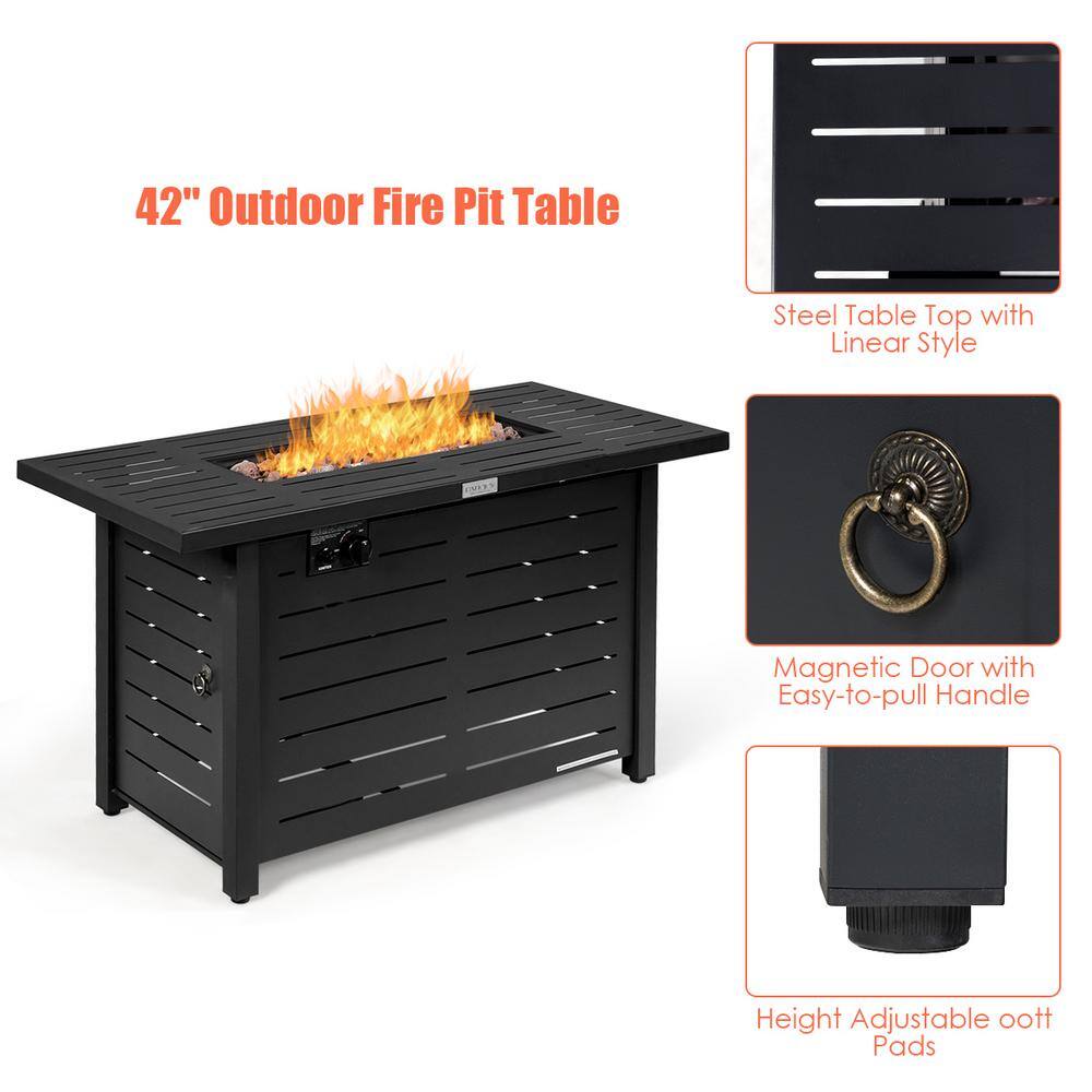 Costway 42 in. x 25 in. Rectangular Metal Propane Gas Fire Pit 60000 Btu Heater Outdoor Table with Cover OP70370