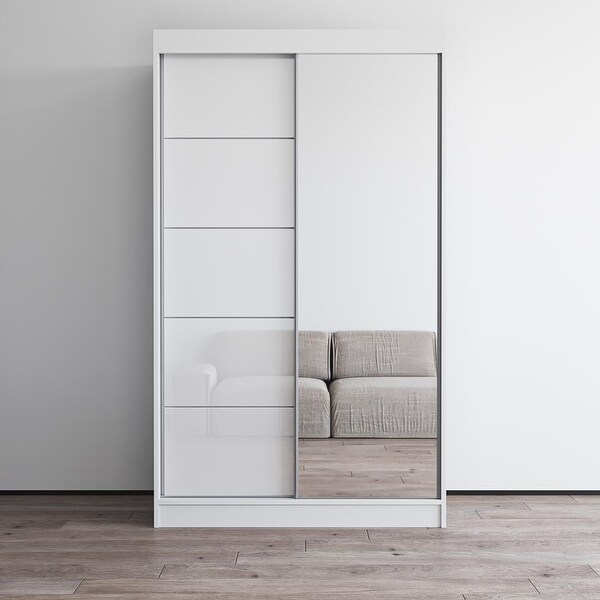 Aria High Gloss 2-door Modern Wardrobe with Mirror - - 28494566