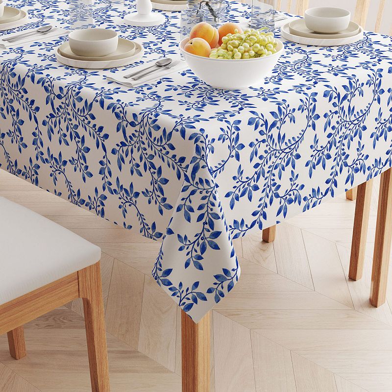 Rectangular Tablecloth， 100% Cotton， 52x104， Swirly Blue Vines