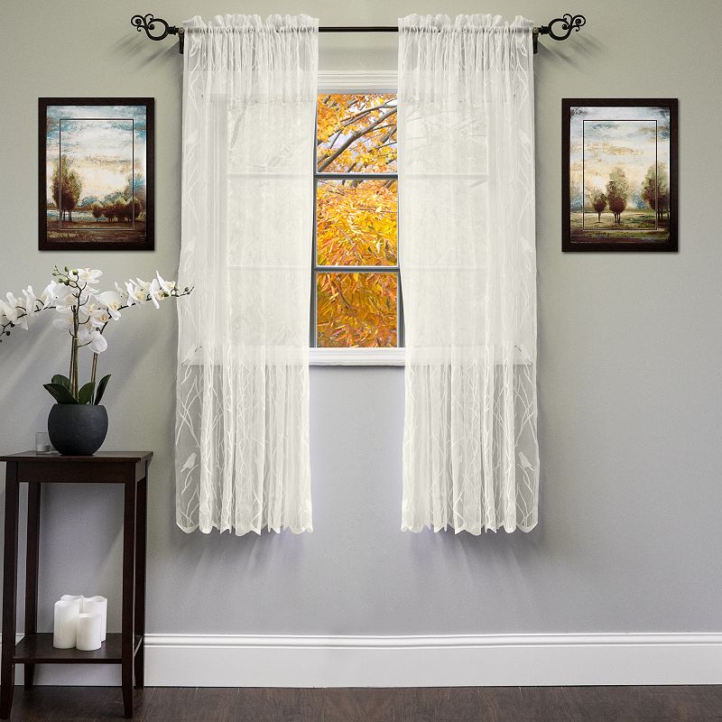 Sweet Home Knit Lace Polyester Songbird Motif Window Curtain