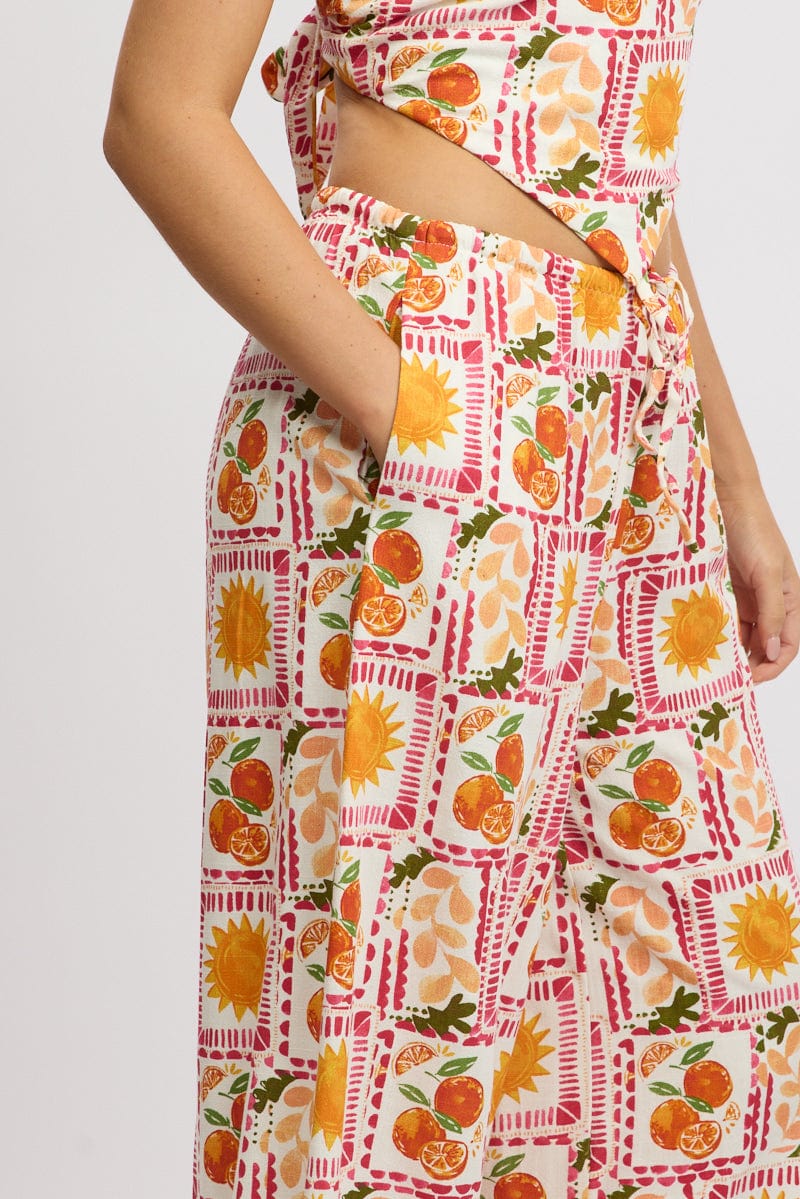 Multi Abstract Wide Leg Pants High Rise
