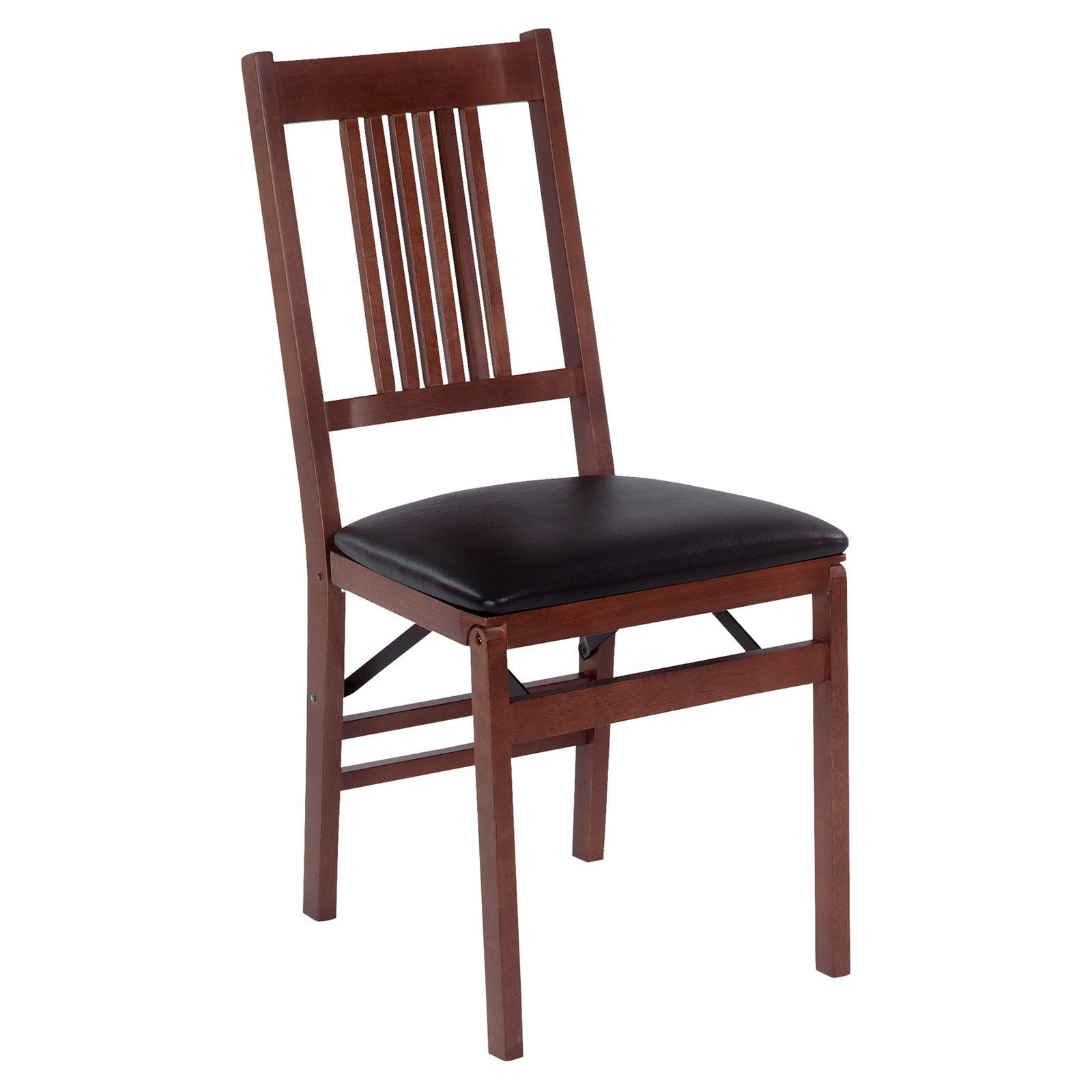 Stakmore True Mission Folding Chair， Set of 2， Fruitwood with Black Vinyl Seat