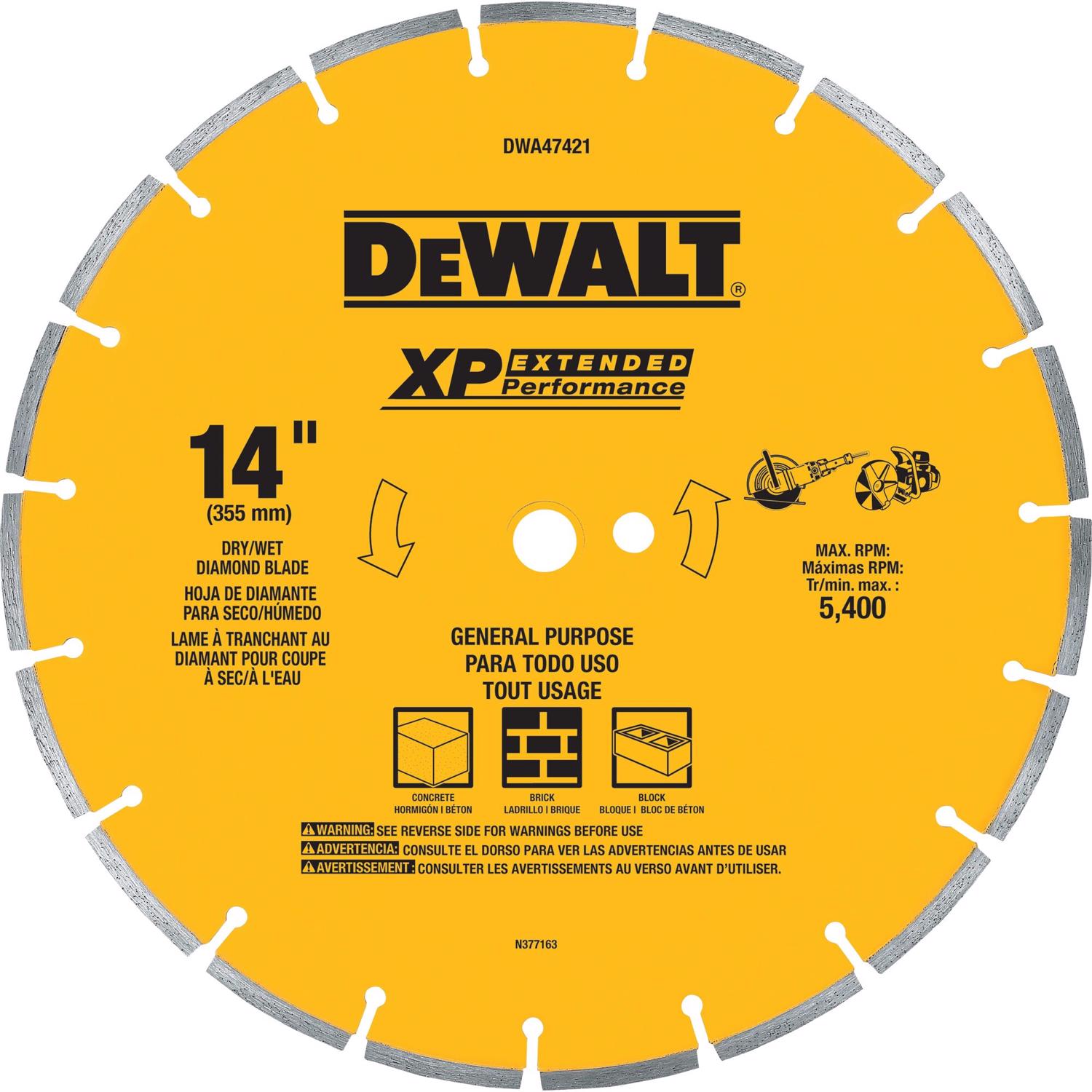 DW XP 14 in. D Diamond Segmented Rim Circular Saw Blade 1 pk