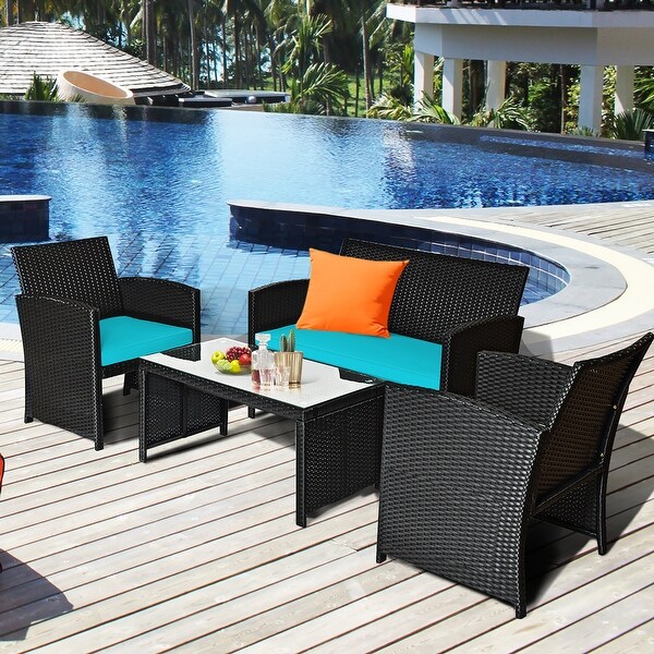 Costway 8PCS Patio Rattan Furniture Conversation Set Cushion Sofa