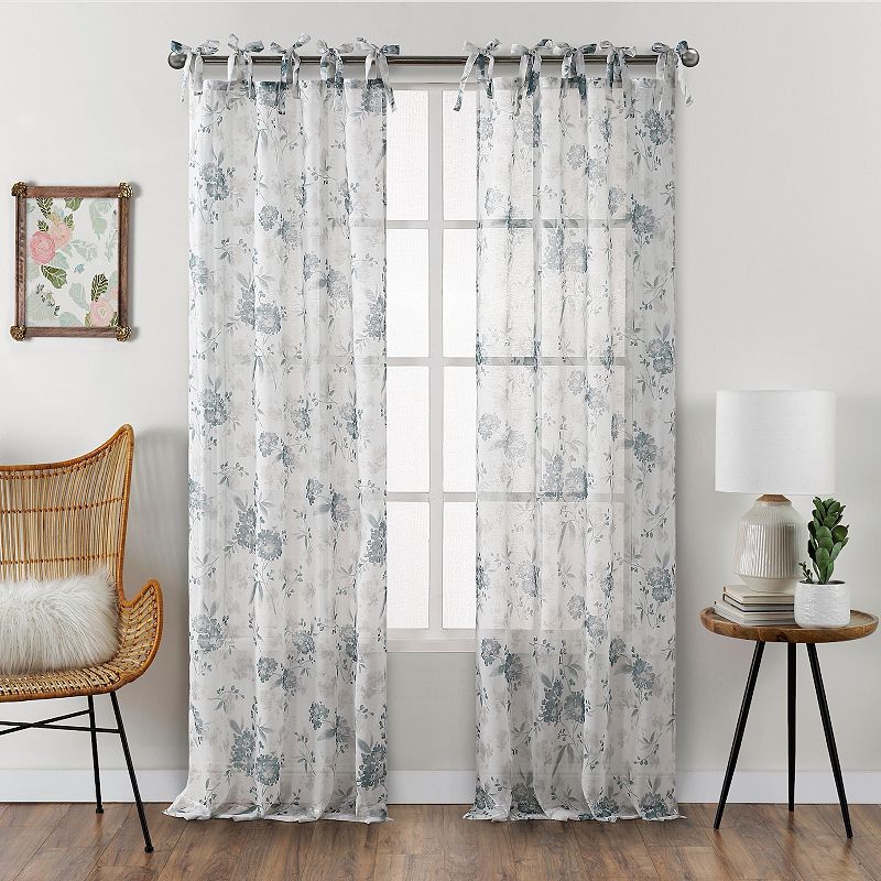 B. Smith Jillian Pattern Printed Sheer Set of 2 Window Curtain Panels