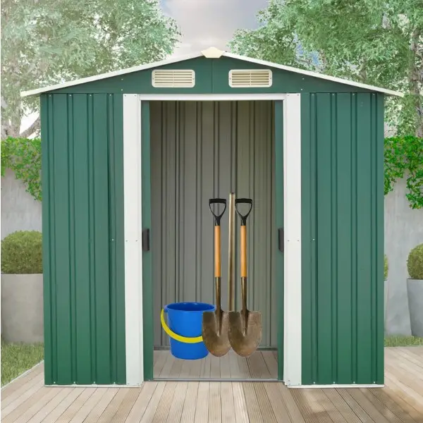 8' x 4' Galvanized Steel Tool Storage Shed Outdoor Garden Sheds Bike Sheds Garden Supplies