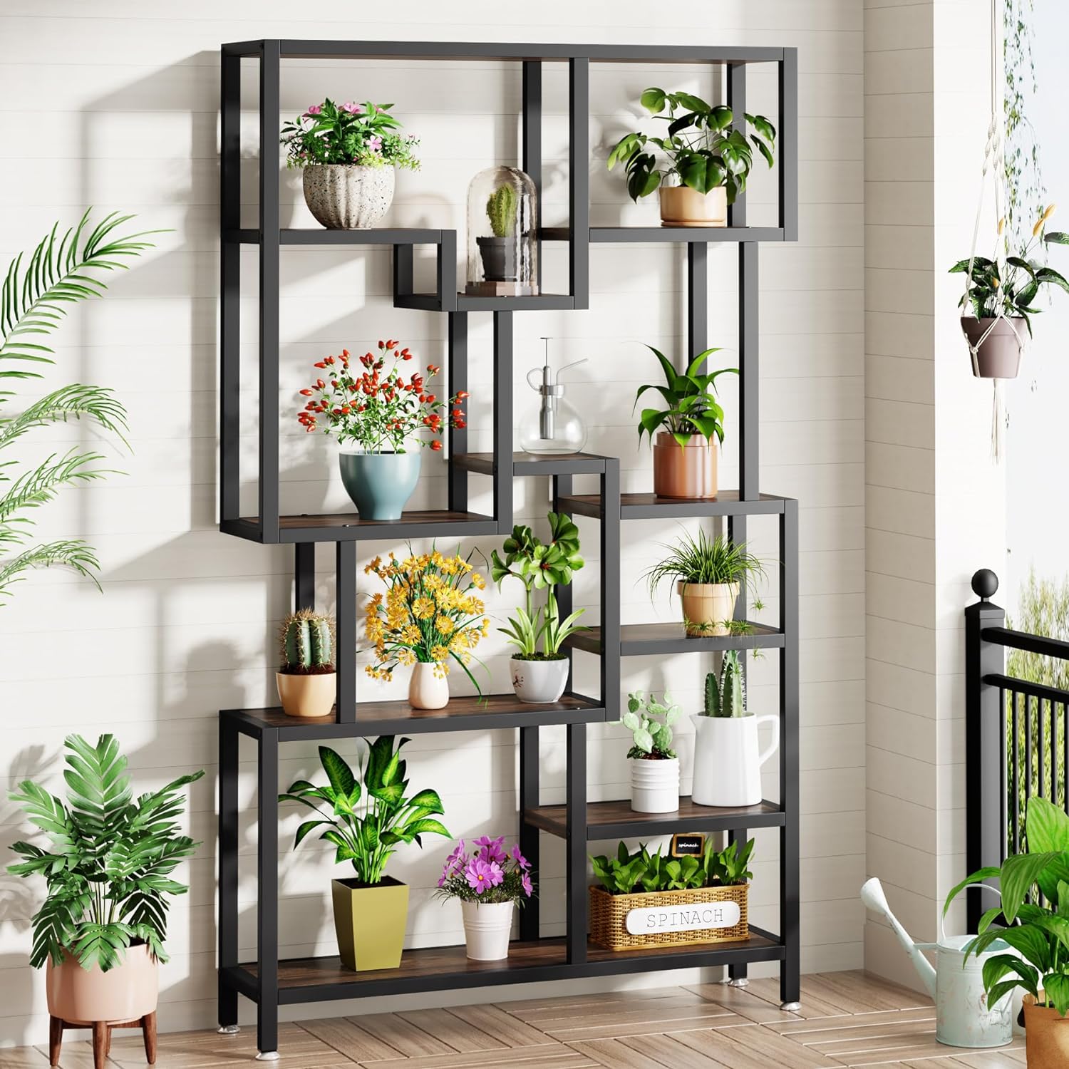 70.9 Bookshelf, Industrial Bookcase Etagere with Open Shelves