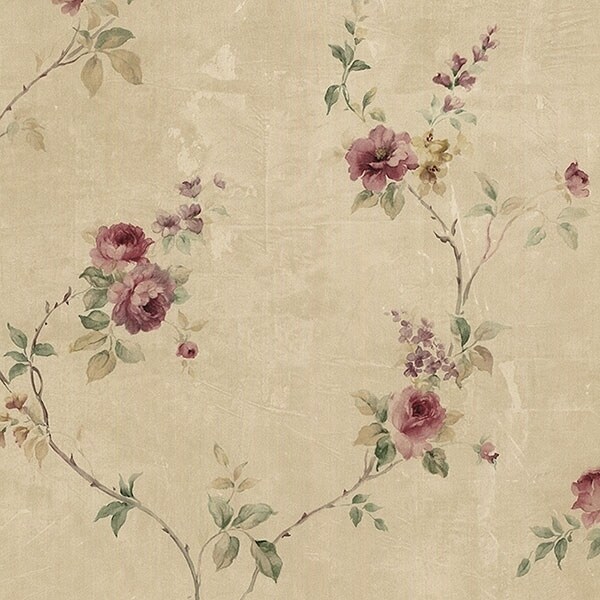 Kingsport 32.7 Ft. x 20.5 In. Vinyl Purple Tiny Vine Roses Wallpaper Covering