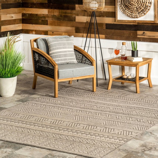 Nuloom Abbey Tribal Striped Indoor outdoor Rug Light Gray